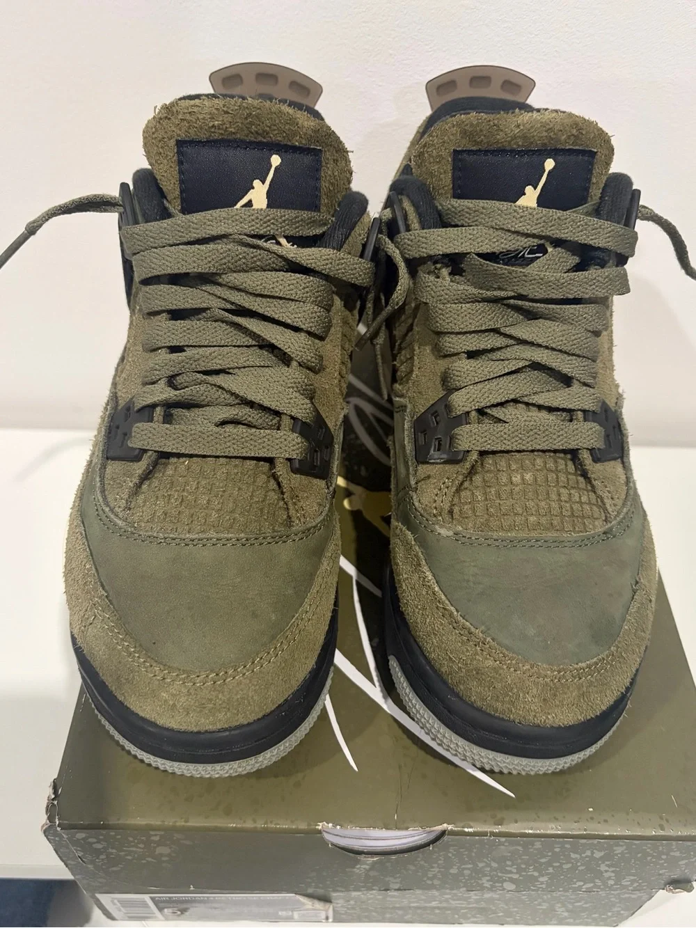 Air Jordan 4 Retro Olive Green Suede Basketball Sneakers 5 Youth